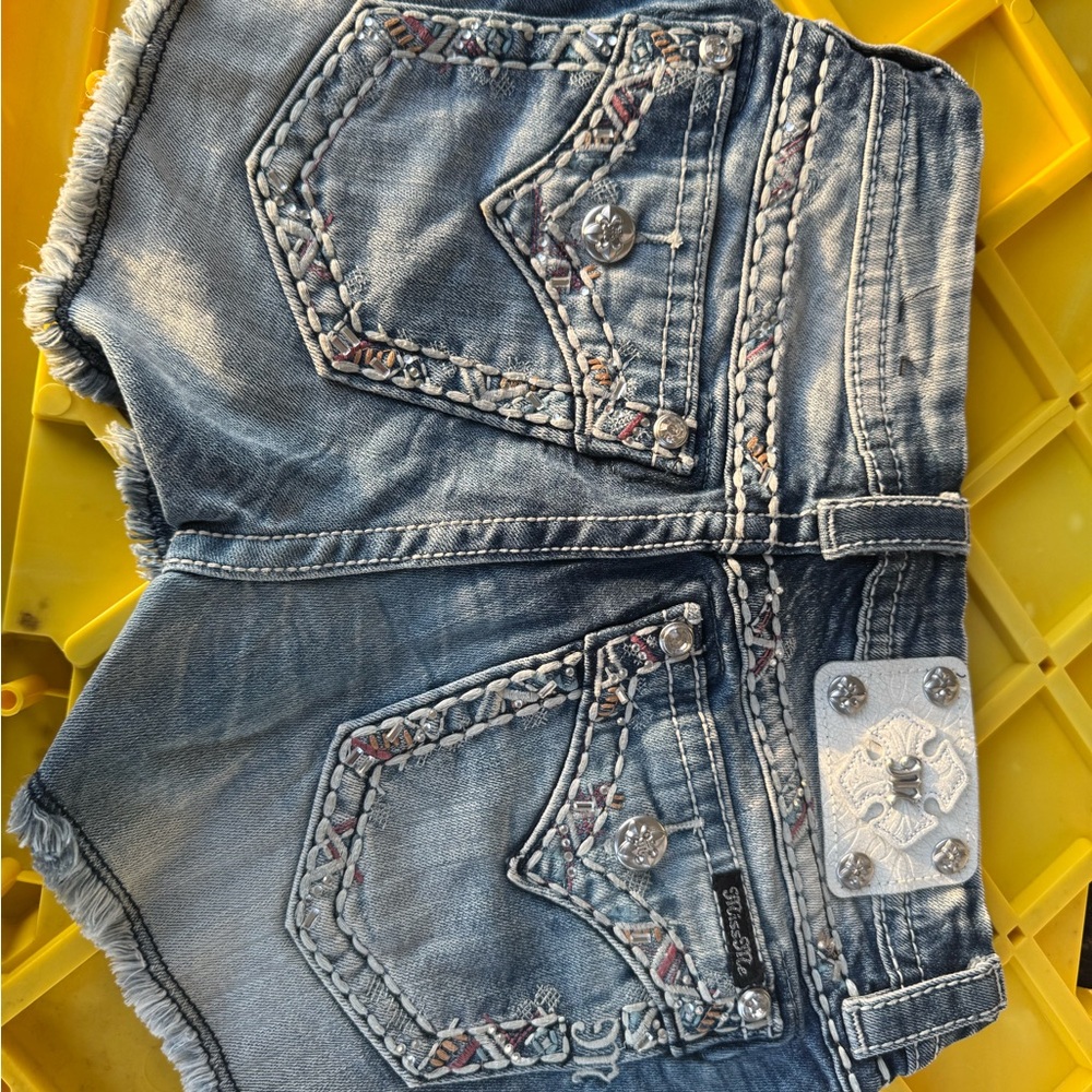 Miss Me Light Blue Denim Shorts with Embellished Pockets